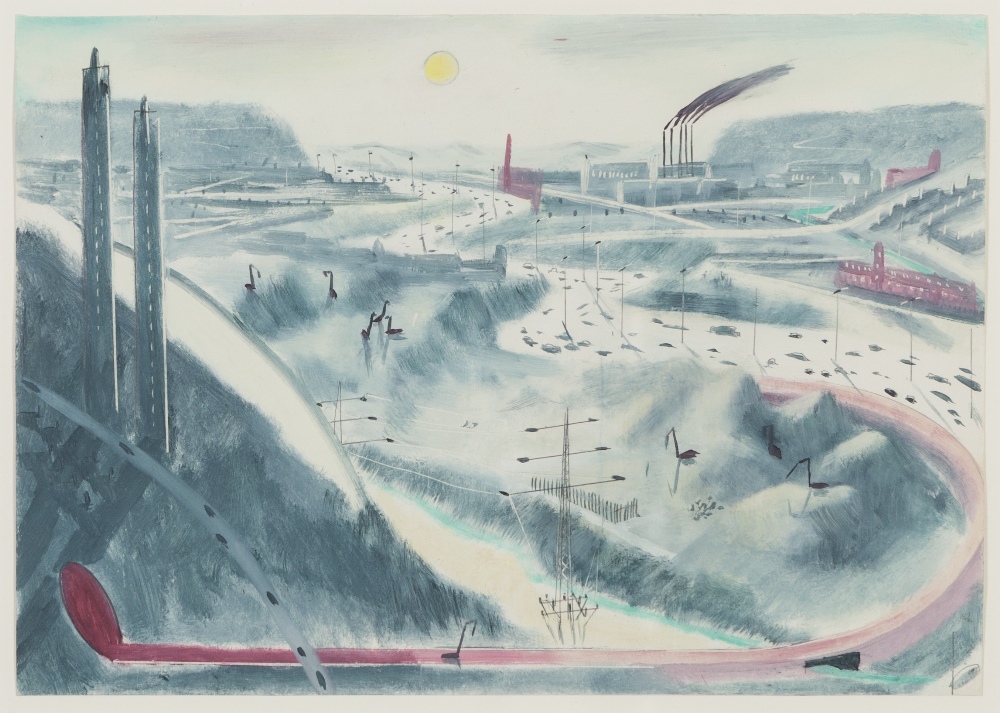 •HELEN CLAPCOTT OIL PAINTING WITH PENCIL 'East 2012', panoramic urban landscape labelled verso 8 1/