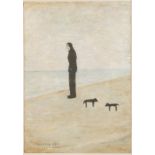 L. S. LOWRY (1887-1976) COLOUR PRINT, UNSIGNED 'Man looking out to sea' 14" x 10" (35.5cm x 25.5cm)