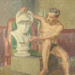 •WALTER JOHN BAYES (1869-1956) OIL PAINTING ON BOARD Life class study of a nude male, signed with