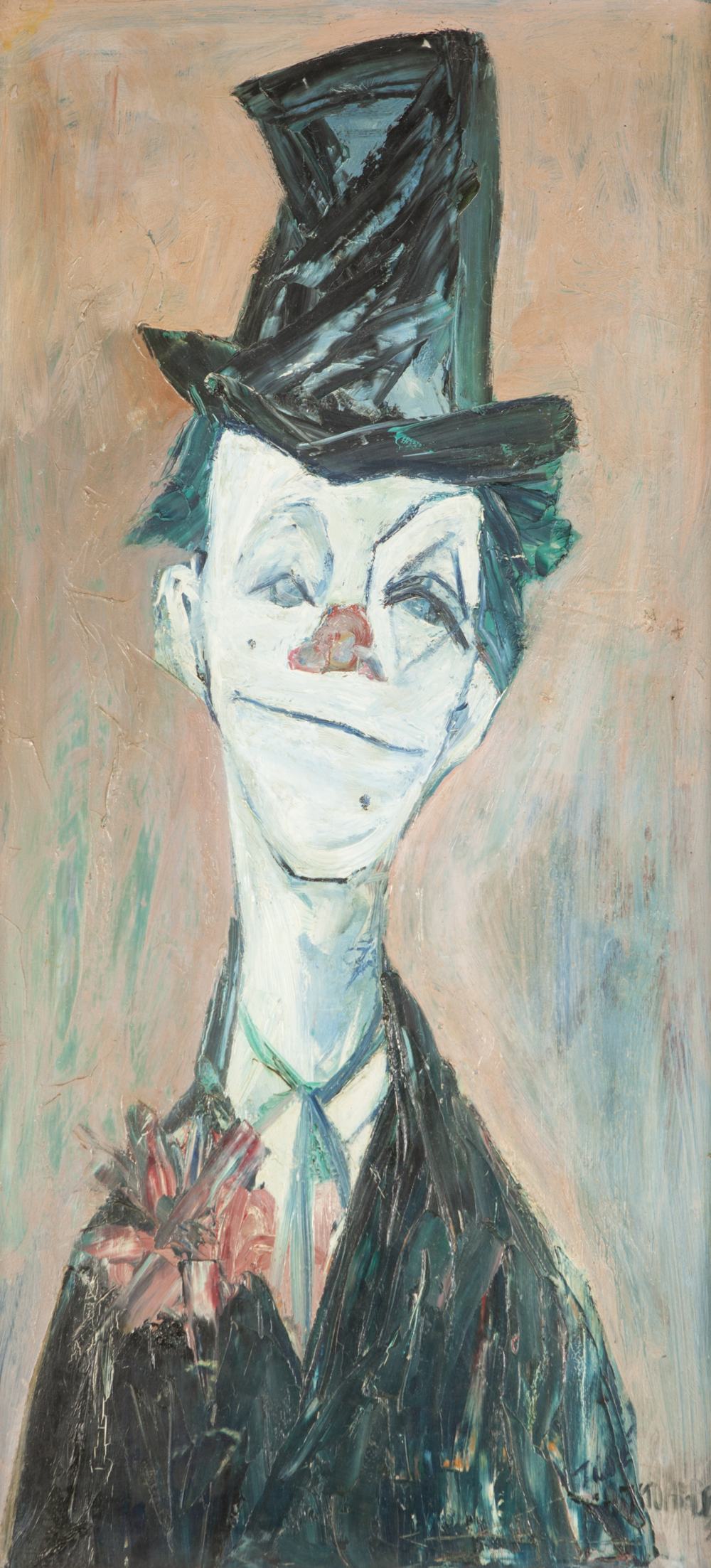 JOSE CHRISTOPHERSON (b.1914) OIL PAINTING ON BOARD 'Clown' Signed, titled to label verso 31 ¼" x 15"