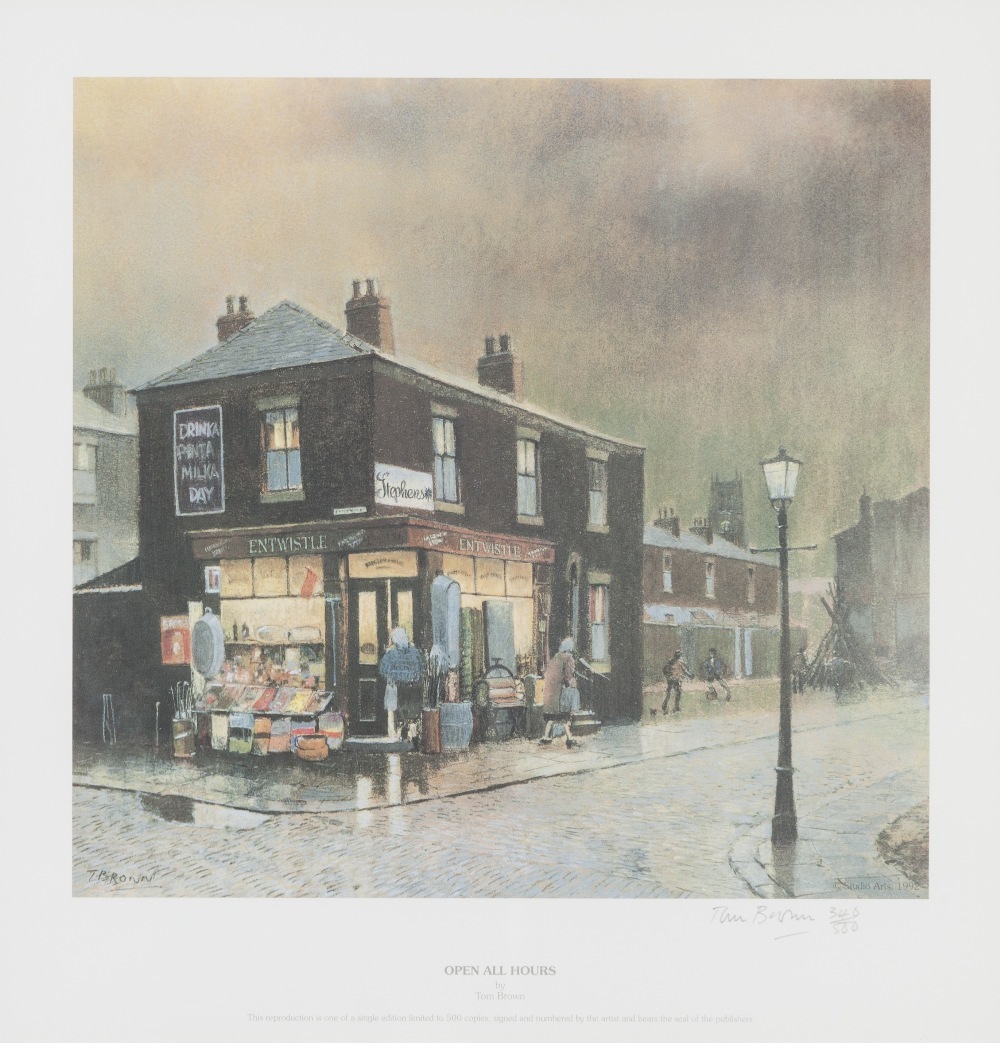 TOM BROWN (1933) PAIR OF ARTIST SIGNED LIMITED EDITION COLOUR PRINTS 'The Local' and 'Open All
