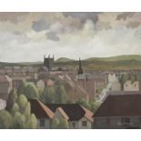 ROGER HAMPSON (1925 - 1996) OIL PAINTING ON CANVAS 'Hereford from Churchill Gardens' Signed lower