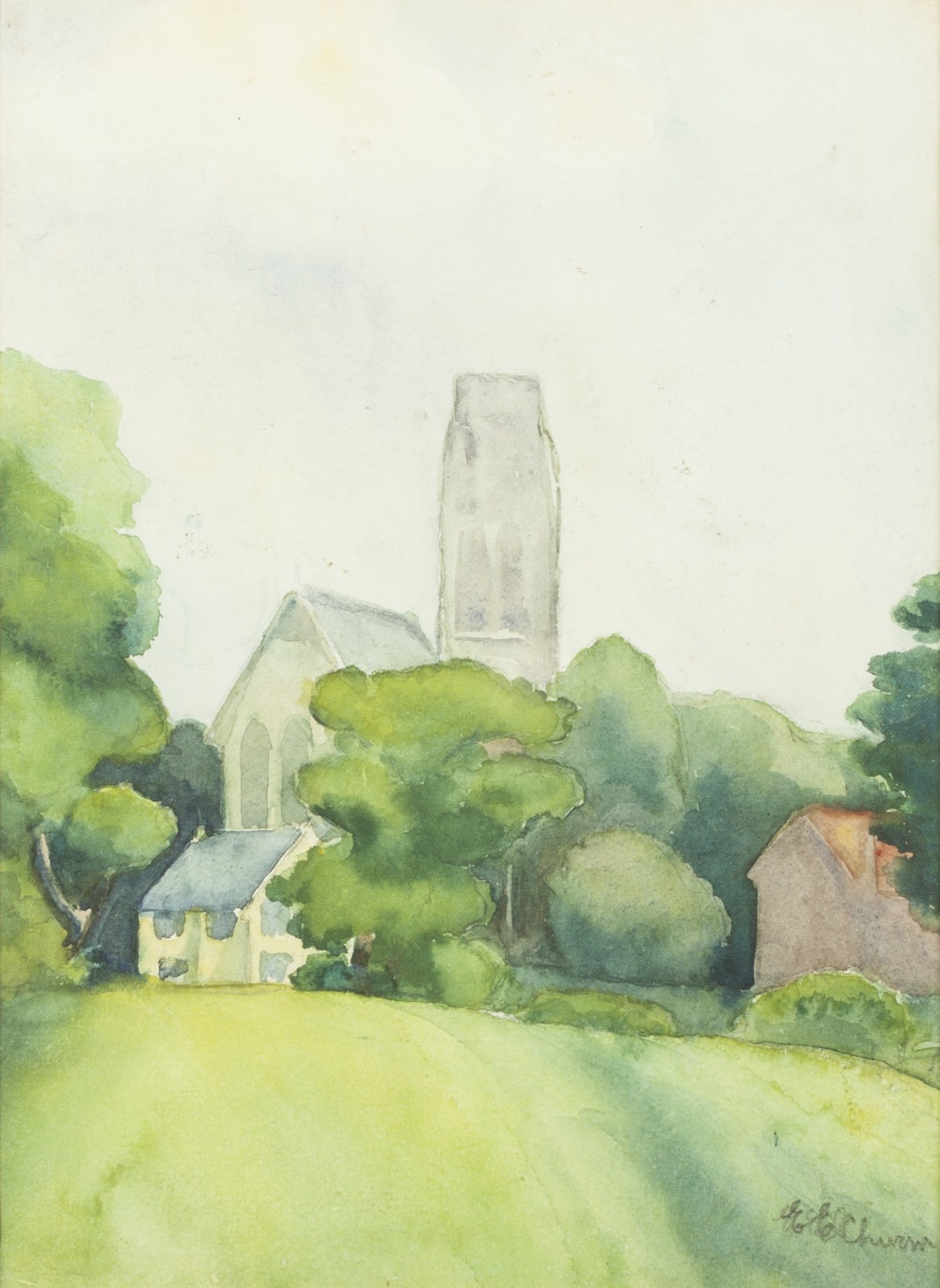 EILEEN CHURM (1911-2008) TWO WATERCOLOUR DRAWINGS 'St. Paul's Church, Heaton Moor, Stockport,