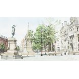GEOFF BUTTERWORTH (b.1951) WATERCOLOUR DRAWING 'In Albert Square, Manchester' Signed, titled to
