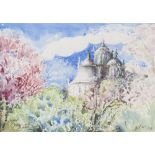 KENNETH LAWSON (1920 - 2008) WATERCOLOUR AND WAX 'Fantasy with Blossom and Bright Cloud, Tavira,