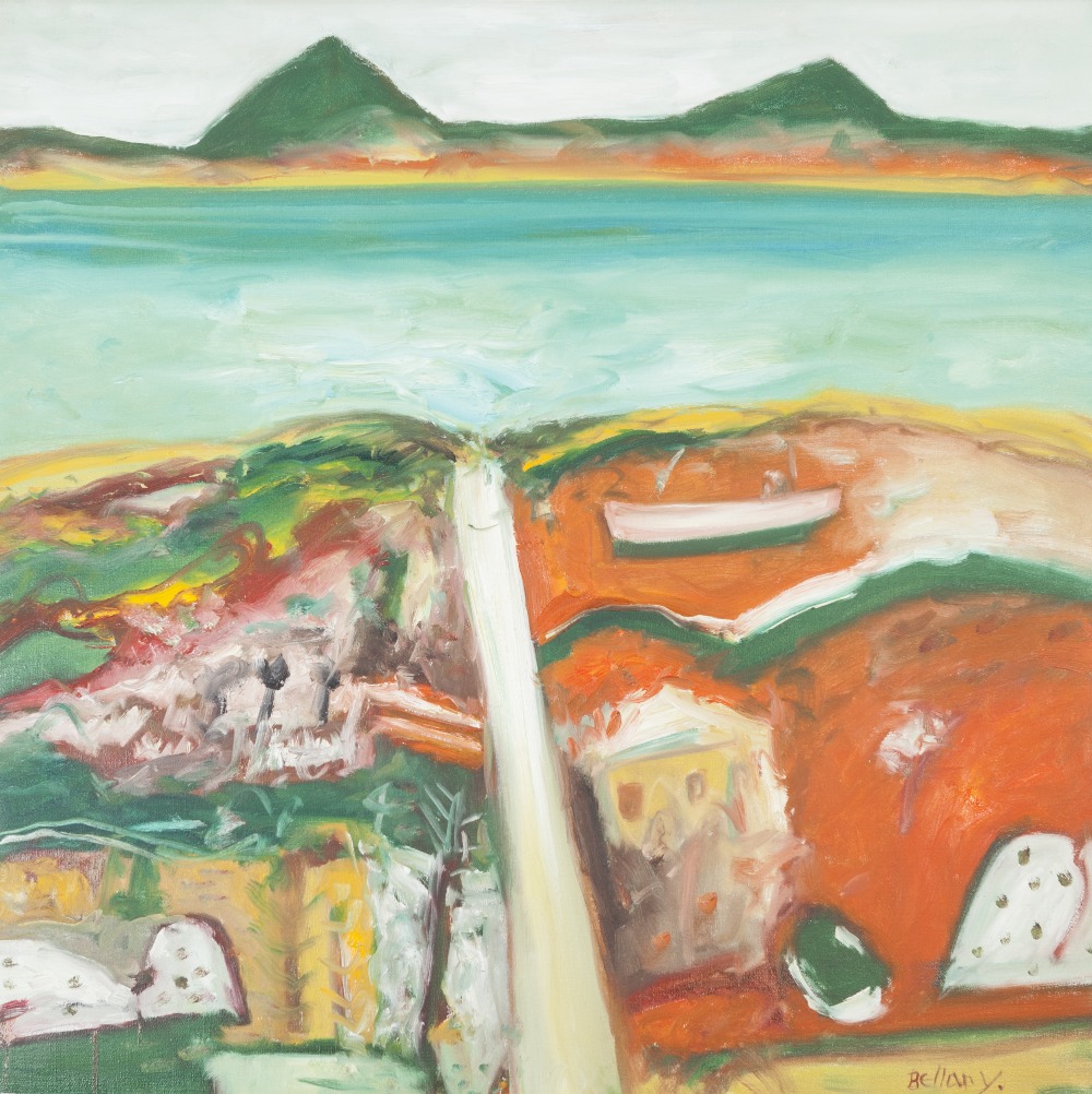 •JOHN BELLANY (1942 - 2013) OIL PAINTING ON CANVAS 'Road to Sea' Signed lower right 35 1/2" x 35 1/