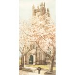 ANNE STAFFORD TWO WATERCOLOUR DRAWINGS 'Manchester Cathedral' Signed and dated (19)'86 7" x 3 1/