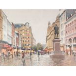 •BOB RICHARDSON (b. 1938) PASTEL DRAWING St Anns Square, Manchester, on a rainy day Signed lower