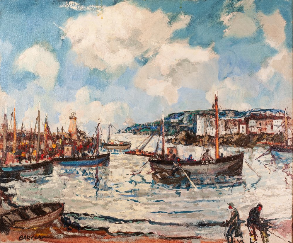 BARCLAY (MODERN) OIL PAINTING ON CANVAS A harbour scene with fishing boats Signed lower left 20" x