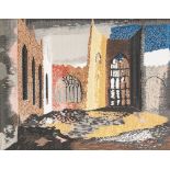 •JOHN PIPER (1903 - 1992) MACHINE WOVEN SILK TAPESTRY 'Interior of Coventry Cathedral' An edition of