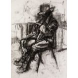 IAN NORRIS CHARCOAL DRAWING 'Ewan - Study 2', man seated Signed and titled verso 22" x 16" (55.8 x