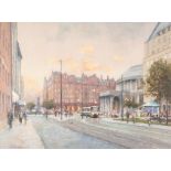 •BOB RICHARDSON (b. 1938) PASTEL DRAWING St Peters Square, Manchester and the Central Library at