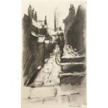•HAROLD RILEY (1934) ARTIST SIGNED LIMITED EDITION PRINT OF A CHARCOAL DRAWING 'Back Alley' Signed