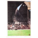 •HAROLD RILEY (1934) ARTIST SIGNED COLOUR PRINT 'The Manchester End', Manchester United football