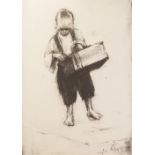 •HAROLD RILEY (1934) ARTIST SIGNED LIMITED EDITION PRINT OF A CHARCOAL DRAWING Barefoot boy with a