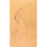 •HAROLD RILEY (1934) PENCIL DRAWING ON BUFF PAPER Head of a young girl sucking her thumb,