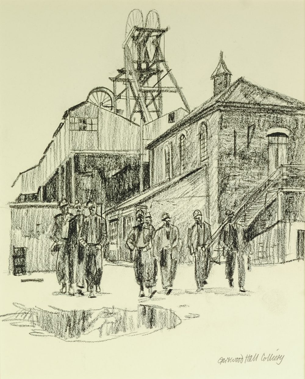 ROGER HAMPSON (1925-1996) PENCIL DRAWING 'Garswood Hall Colliery' 9 1/2" x 8" (24cm x 20.25cm) (