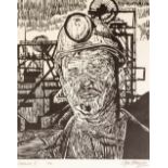 ROGER HAMPSON (1925 - 1996) LINO CUT 'Coal Miner III' Signed, titled and numbered 3/10 in pencil