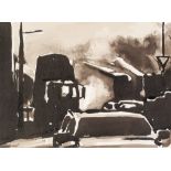 •LIAM SPENCER (1964) MONOCHROME INK WASH DRAWING 'Road Works' Signed, titled and dated 2007, verso 7