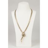 9ct GOLD NECKLACE, with flattened curb pattern links, 20" (50.8cm), 25.3gms, 9ct GOLD LARGE HORN