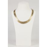 ITALIAN GOLD COLOURED METAL WAVY FRINGE PATTERN CHOKER NECKLACE, with textured finish, 17" long, '
