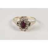 9ct GOLD CLUSTER RING set with central oval amethyst and surround of ten tiny white stones, 1.8gms