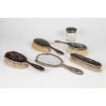 GEO V SILVER AND TORTOISE SHELL PIGUET WORK DRESSING TABLE SET OF THREE PIECES with shield hand