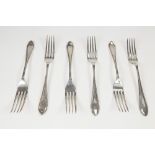 SET OF SIX GEORGE VI SILVER DESSERT FORKS the pointed handles with thread border, makers Edward