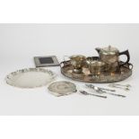 MIXED LOT OF ELECTROPLATE, to include: OVAL, GALLERIED TRAY, SUGAR AND CREAM SET, 'BIRTH RECORD'