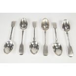 SET OF SIX GEORGE IV PLAIN SILVER FIDDLE HANDLE DESSERT SPOONS makers George Jackson and David