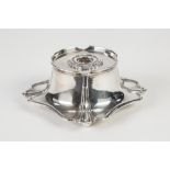 EDWARD VII SILVER INKSTAND IN THE ART NOUVEAU TASTE, of tapering cylindrical form with spreading,