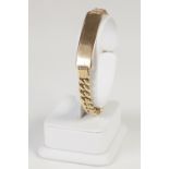 GOLD COLOURED METAL IDENTITY BRACELET, with hollow curb pattern links, (tests as gold), 15.5gms