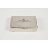 GEO V SMALL OBLONG SILVER BOX the hinged lid engraved with R.A.F wings; plain with rounded