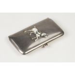 EDWARDIAN SILVER SMALL POCKET CIGARETTE CASE, oblong and cushion shaped the lid enamelled with a