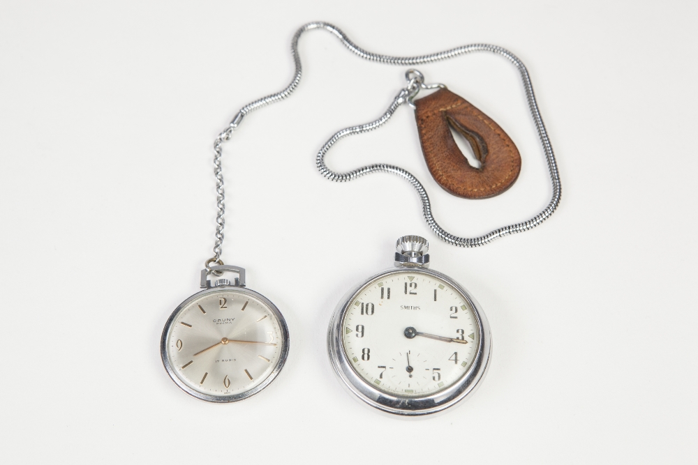 CAUNY PRIMA, SWISS METAL CASED DRESS POCKET WATCH, with seventeen jewels keyless movement,