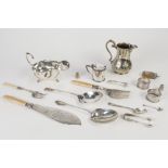 MIXED LOT OF ELECTROPLATE, to include: LARGE GRAVY BOAT with flying scroll handle, MILK JUG,