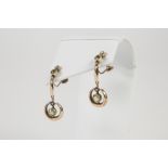 PAIR OF 9ct GOLD DROP EARRINGS, each set with two seed pearls and two blue stones, 2.3gms and a