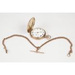 9ct GOLD CASED HUNTER POCKET WATCH with self-wind movement, white enamel Roman dial with seconds