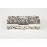 VICTORIAN SILVER OBLONG RING BOX, the hinged domed lid and sides repousse with birds and foliate