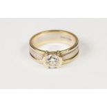 18ct GOLD RING, with broad three strand shank, collet set with a solitaire diamond, approx 1ct, 8.