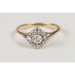 18ct WHITE GOLD AND DIAMOND SQUARE CLUSTER RING, collet set with a centre diamond, approx 1/4ct
