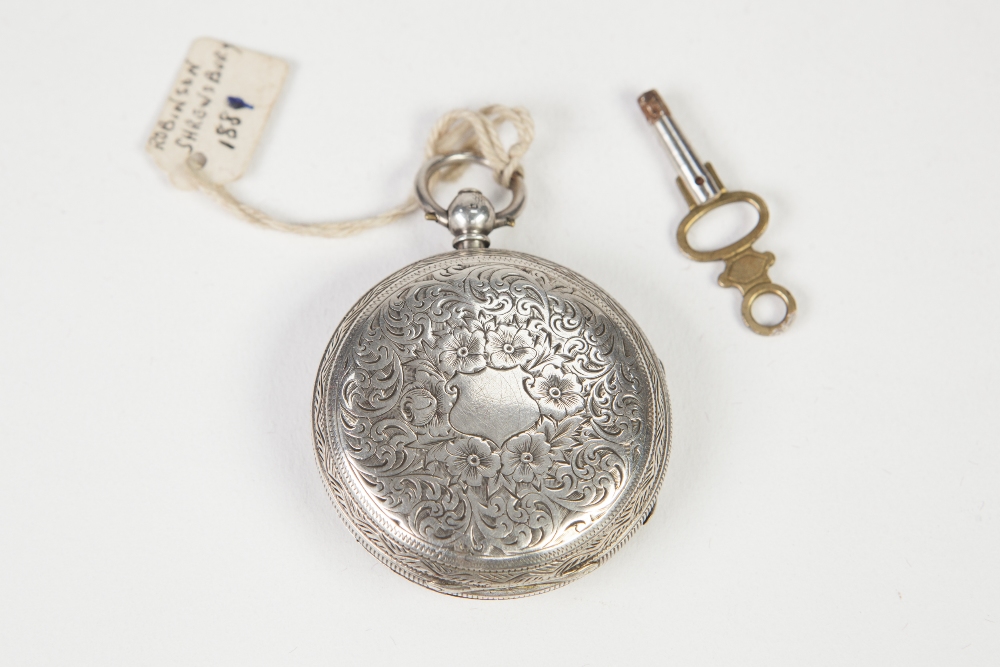 ROBINSON, SHREWSBURY, VICTORIAN SILVER POCKET WATCH, with keywind movement, white Roman dial, London - Image 2 of 2