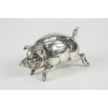 EDWARD VII PIG PATTERN NOVELTY BOX, modelled running with hinged cover formed by the back and