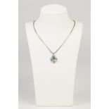 SILVER FINE CHAIN NECKLACE, and craft made pendant set with an oval blue topaz