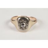 GENTS 9ct GOLD SIGNET RING, with a rose diamond, in a star setting, approx 1/4ct, 7.2gms