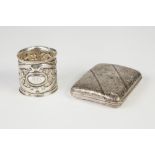 LATE VICTORIAN EMBOSSED SILVER BROAD NAPKIN RING or BOTTLE COLLAR the design incorporating two masks