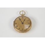 VICTORIAN 18ct GOLD OPEN FACED POCKET WATCH, with keywind movement, floral engraved 'Gold' Arabic