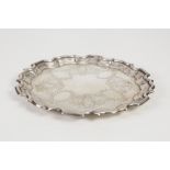 GEORGIAN STYLE SILVER WAITER WITH PIE-CRUST EDGE AND ENGRAVED WITH HARE - BELL GARLANDS, SWAGS AND