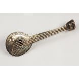 NINETEENTH CENTURY RUSSIAN NIELLO WORK LONG NECK LUTE BROOCH, with gold coloured metal strings, 3