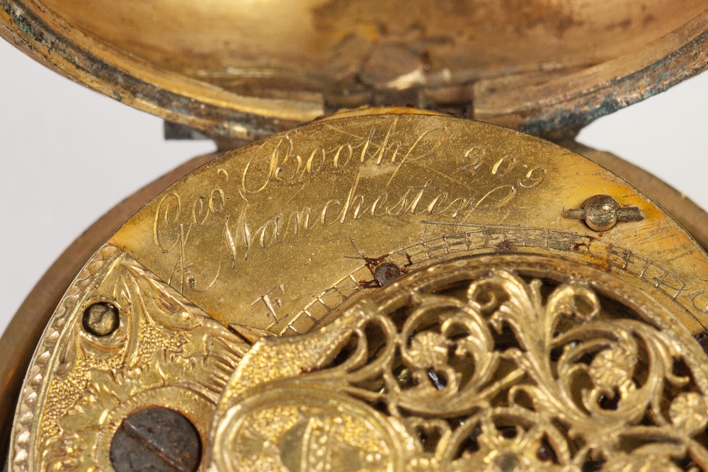 LATE 18TH CENTURY SMALL GILT METAL PAIR CASED POCKET WATCH the inner plate inscribed GEO BOOTH - Image 3 of 6